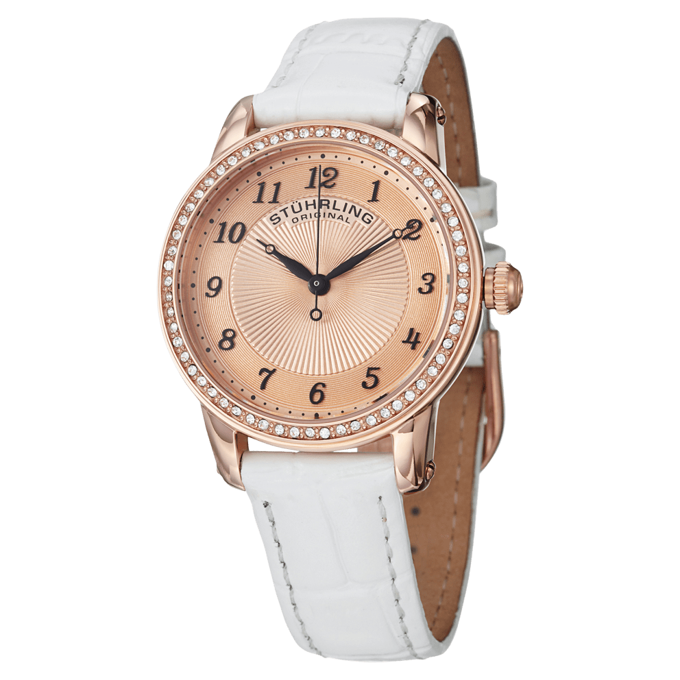 Rose Gold-Tone Case with White Leather Strap