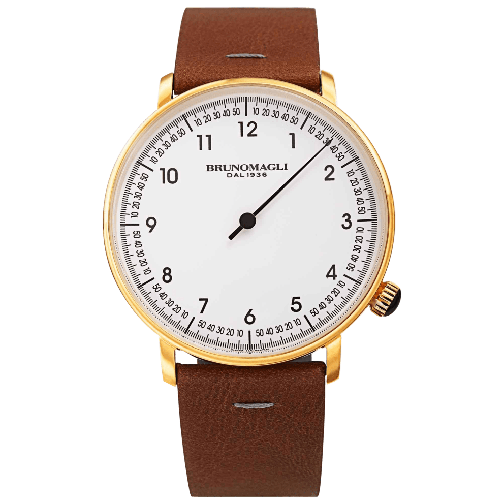 Gold Case w/ Black Hand and Brown Strap
