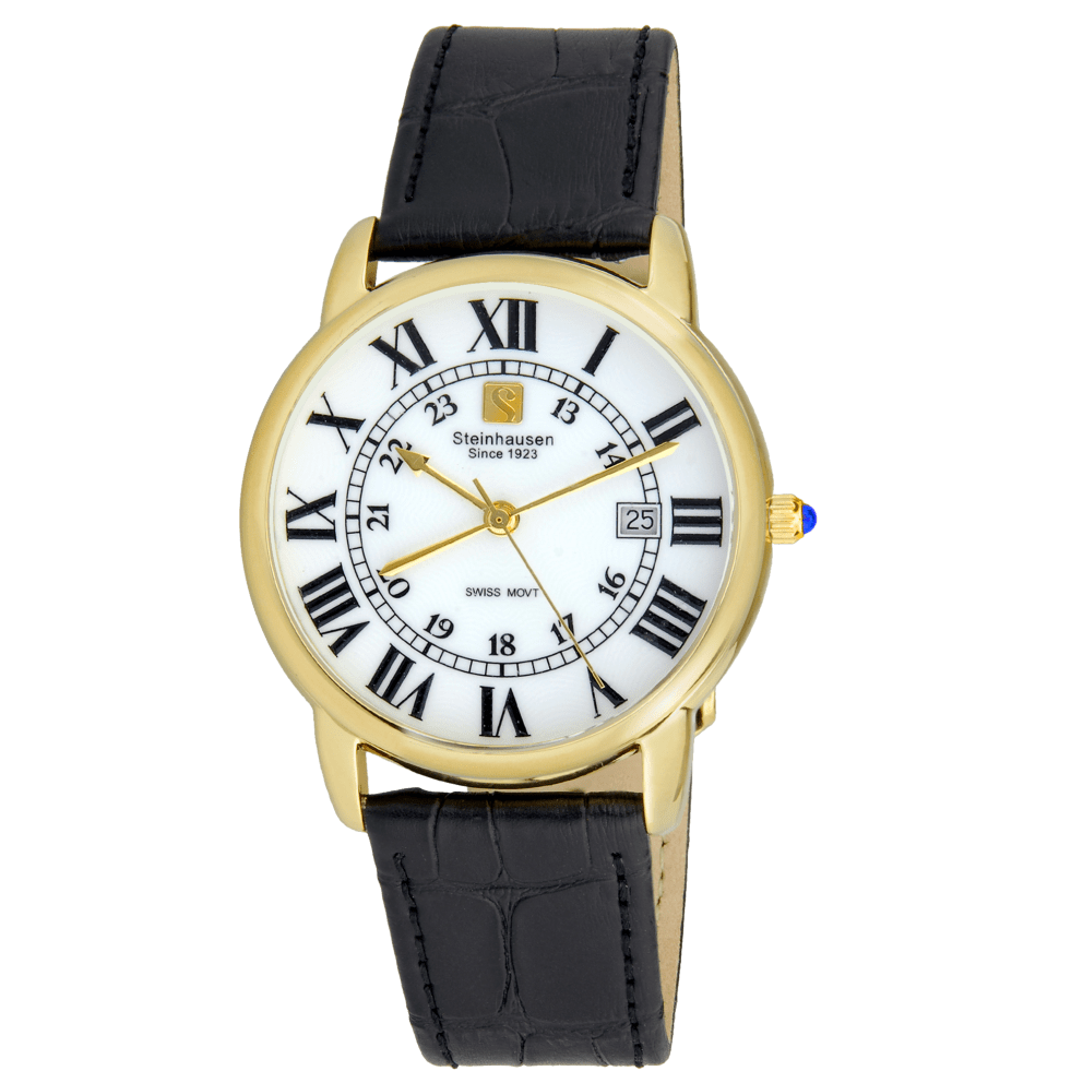 Gold-Tone with Black Leather Band