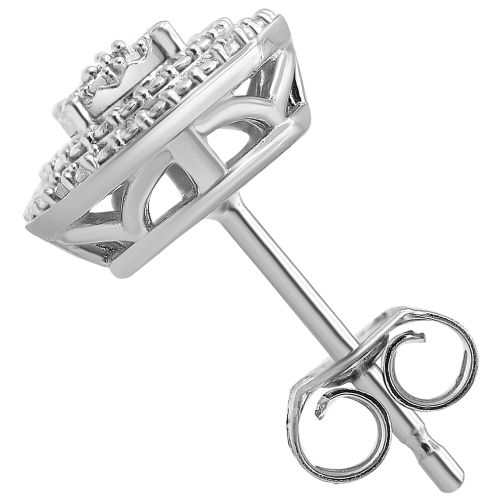 Each earring features a prong-set round-cut diamond