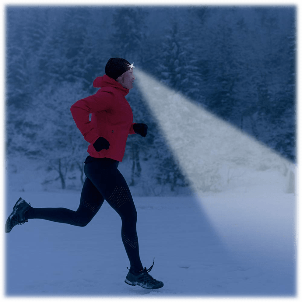 Bright front-facing light illuminates your path for hands-free visibility