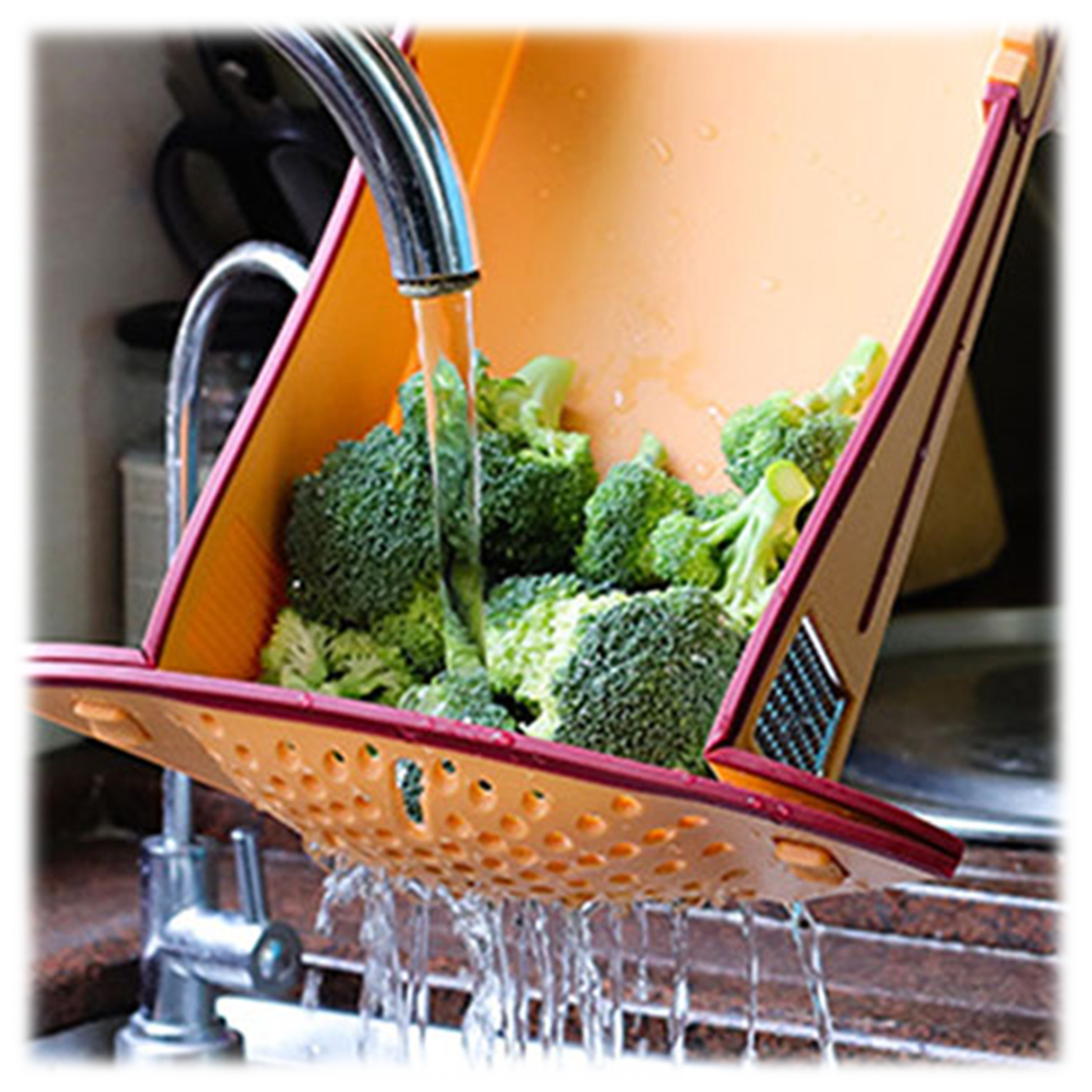 Fold it up to use as a strainer or container
