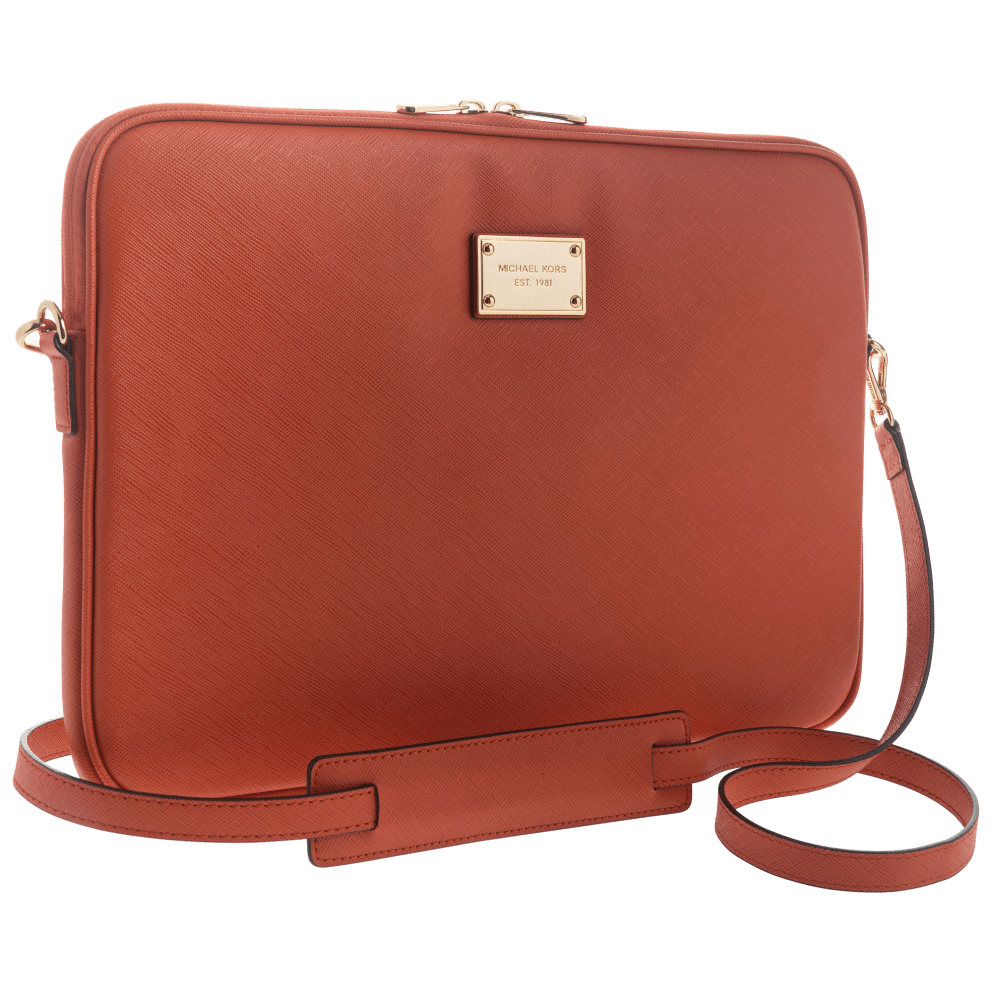 13" Zippered with Strap Tangerine Saffiano