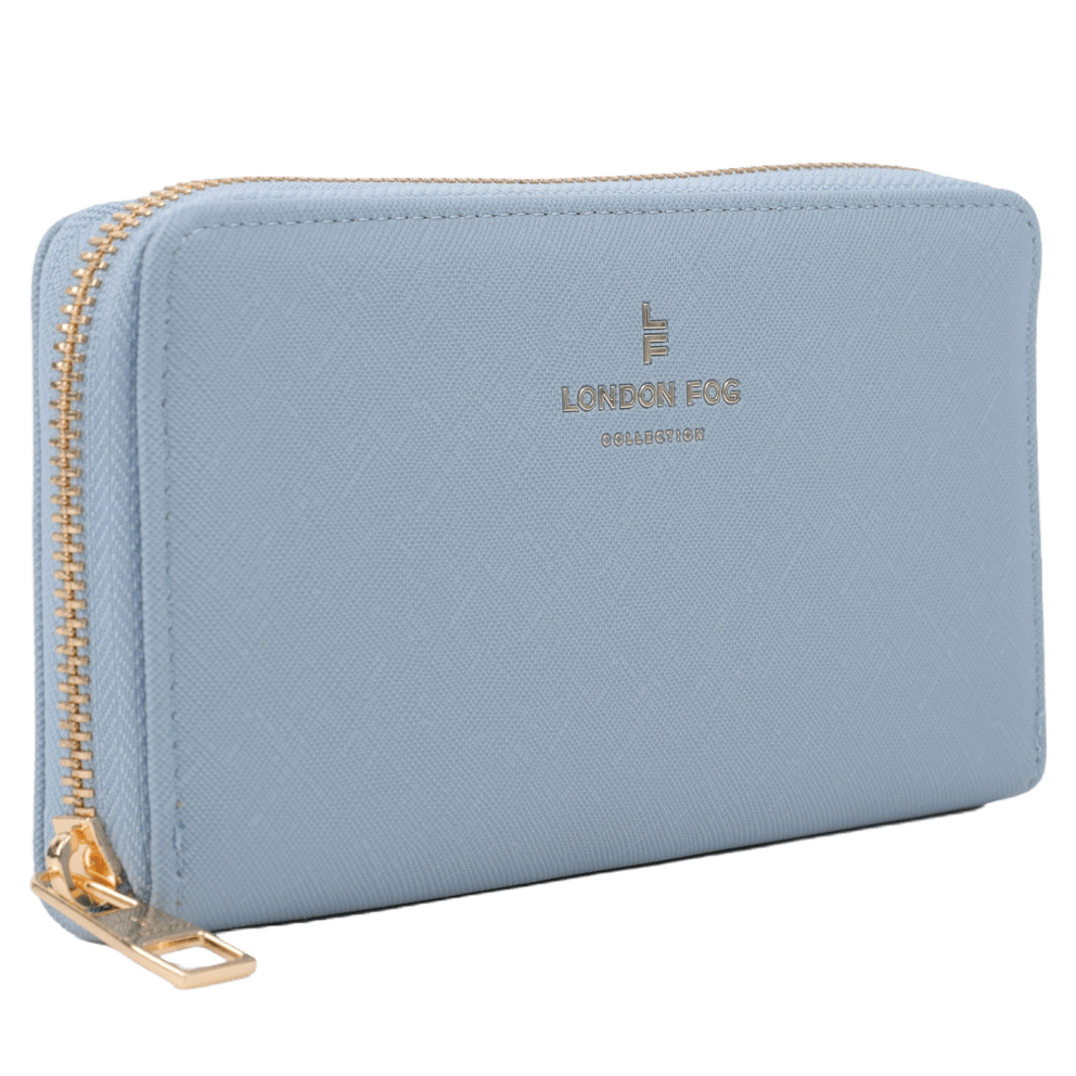 Wallet has zip-around closure with inner zip pouch and card slots