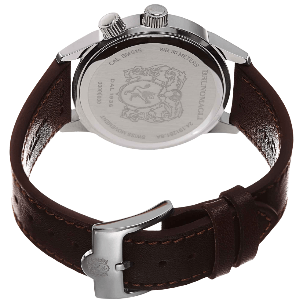 Silver Case w/ Grey Dial on Dark Brown Strap
