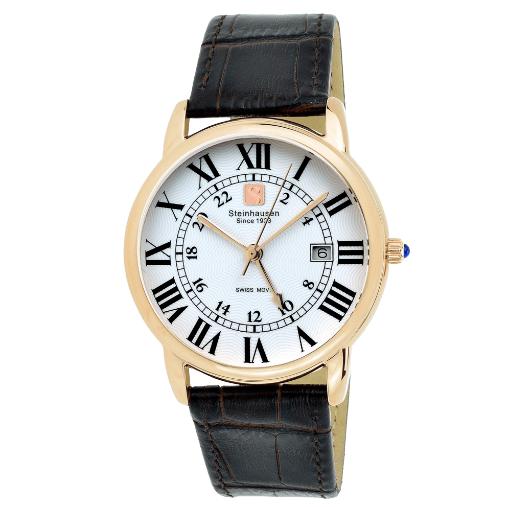Rose Gold with Black Leather Band