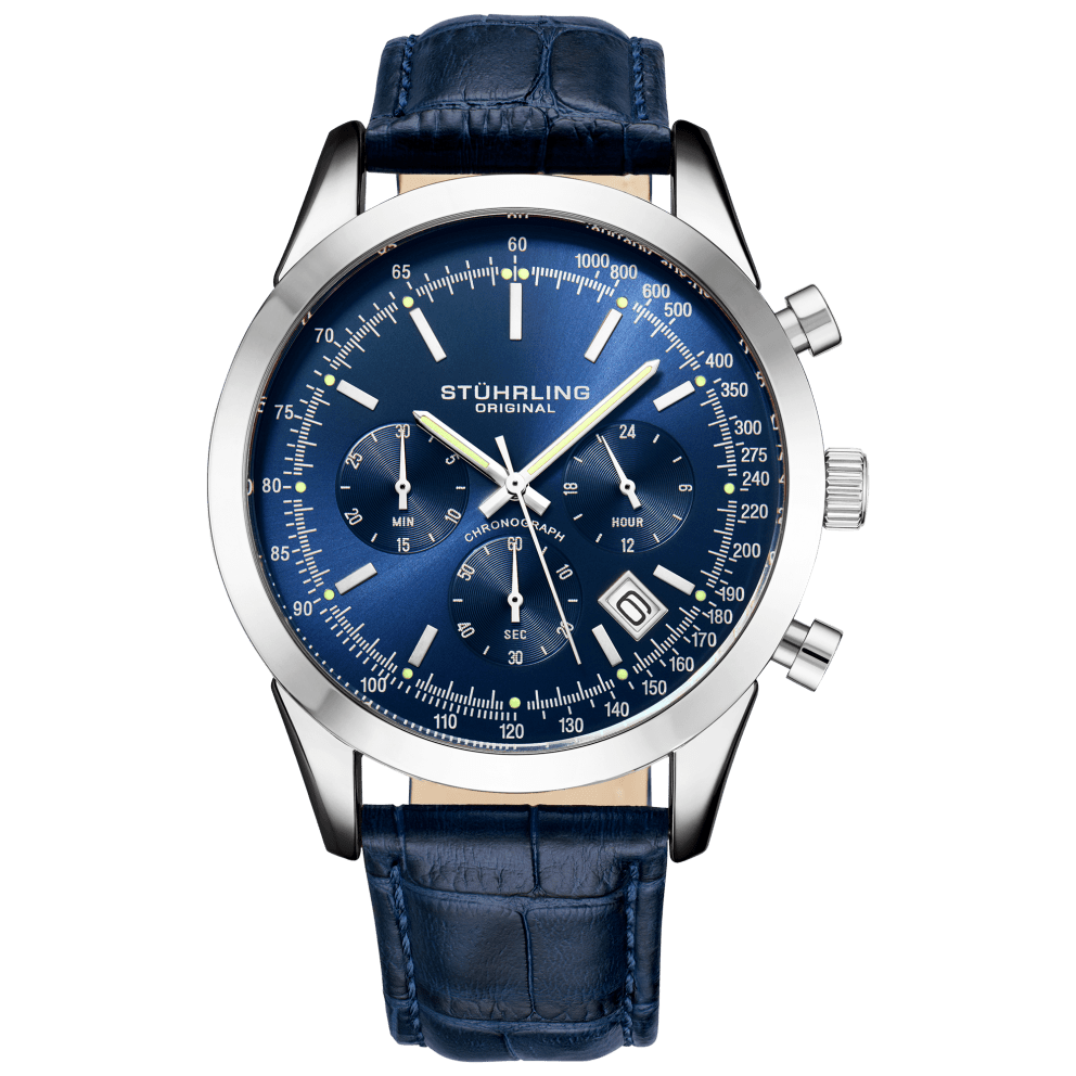 Silver Case with Blue Dial and Blue Leather Strap