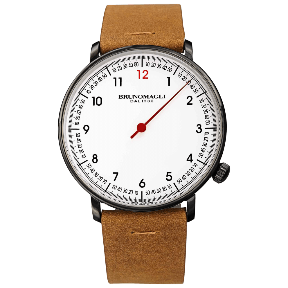 Brushed bronze Case w/ Red Hand and Carmel Brown Strap