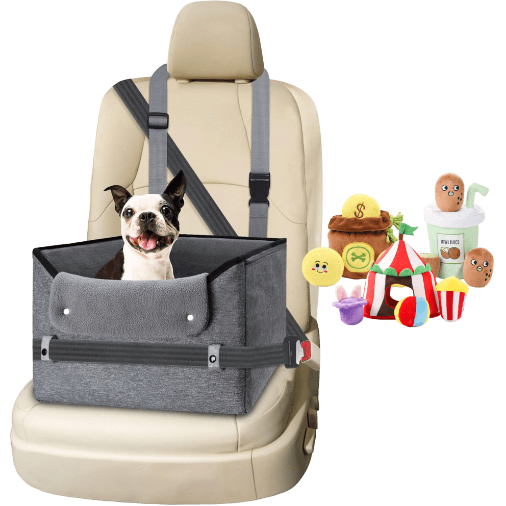 Dog Car Seat (Grey) + 3-Pack Toys