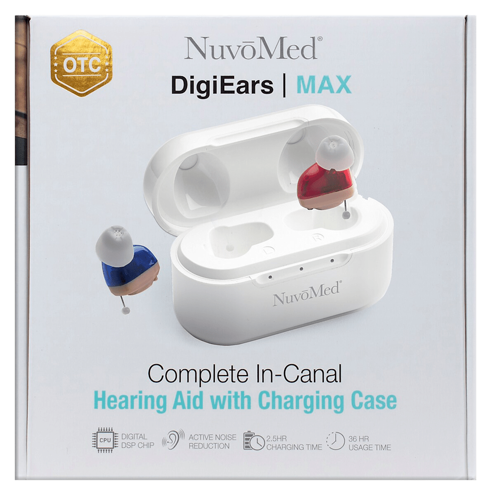 NuvoMed DigiEars MAX with advanced noise reduction and rechargeable convenience.