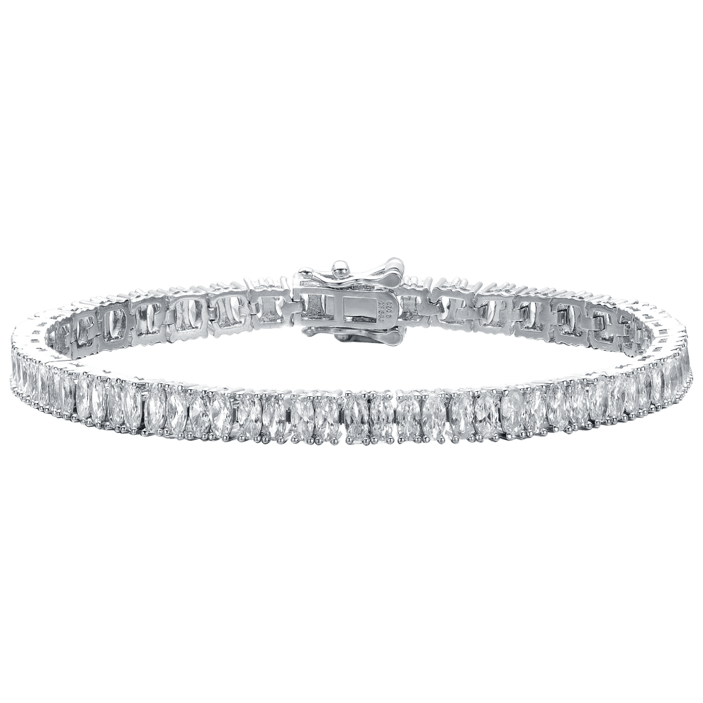 Two Row Tennis Bracelet in White Gold Plating