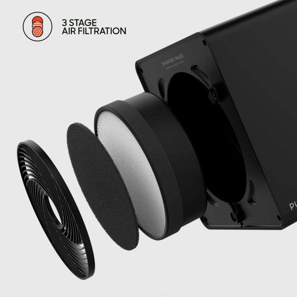 3-in-1 filter with True HEPA filtration traps odors, dust, pollen, and more