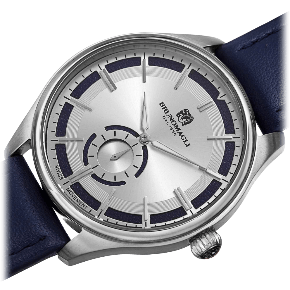 Silver Tone, Silver Dial w/ Blue Inlay, and Blue Strap