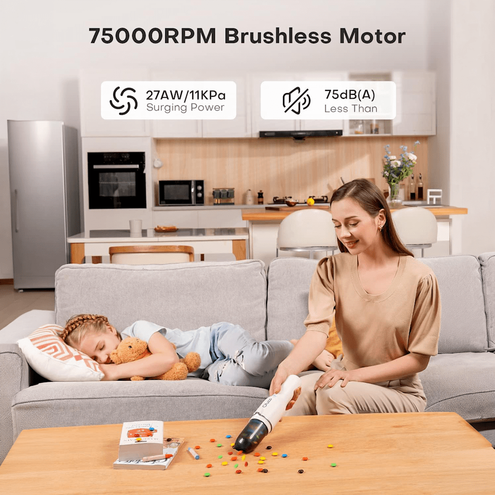 Power through messes with a 75,000 RPM brushless motor.