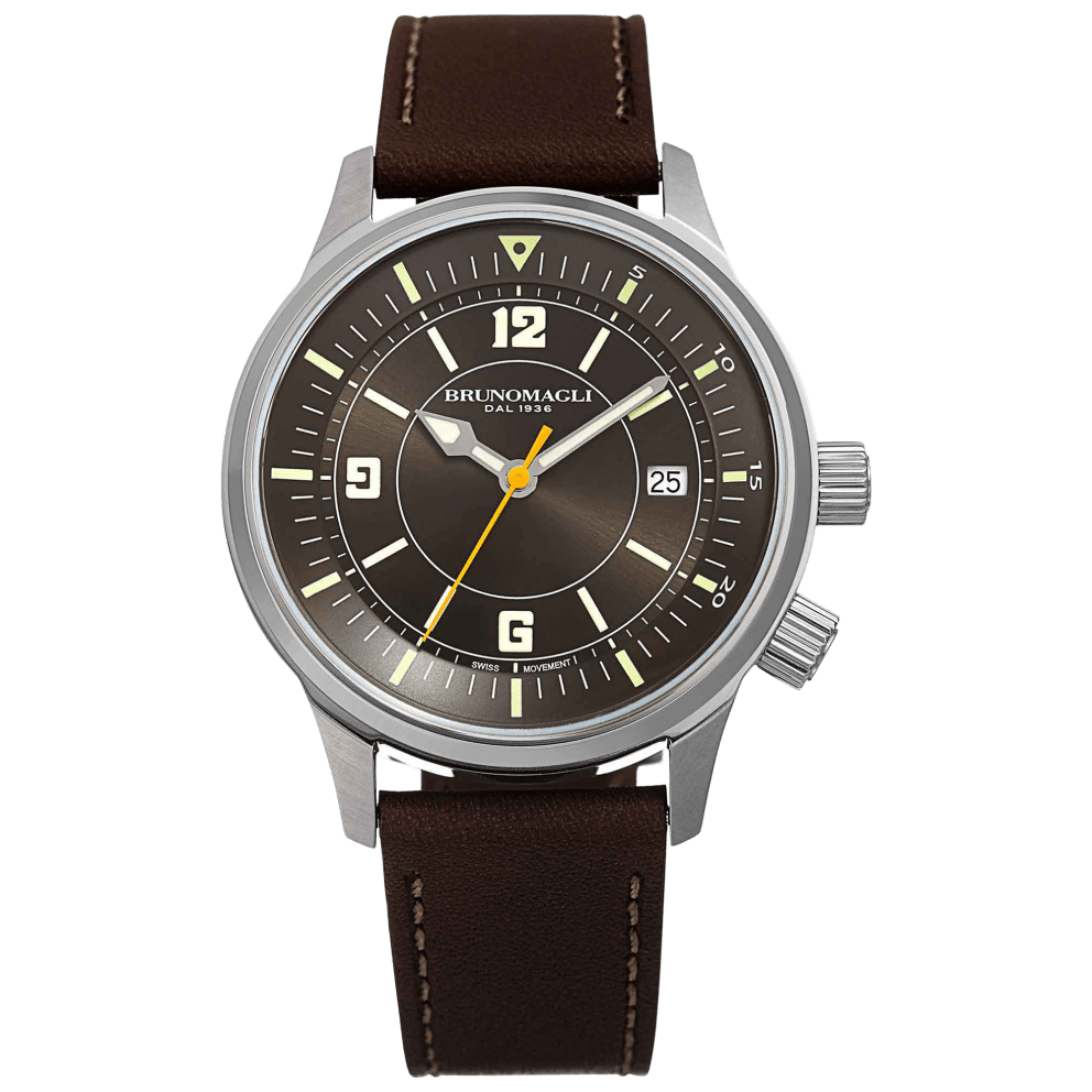 Silver Case w/ Grey Dial on Dark Brown Strap