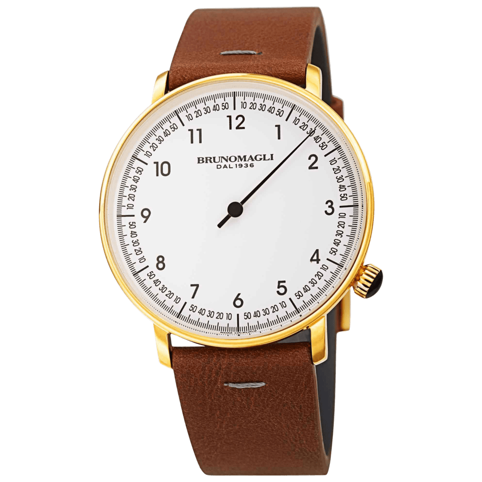 Gold Case w/ Black Hand and Brown Strap