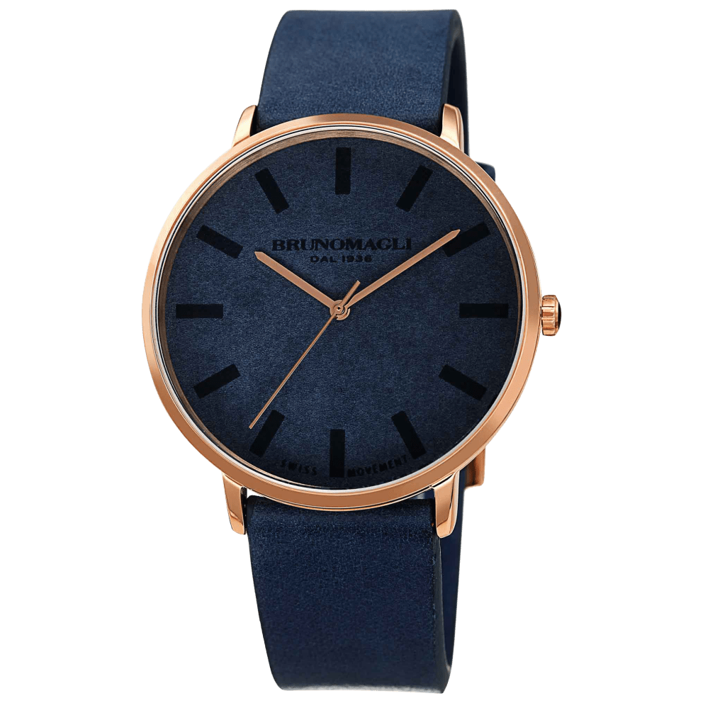 Rose Gold Case w/ Dark Blue Strap and Dark Blue Dial