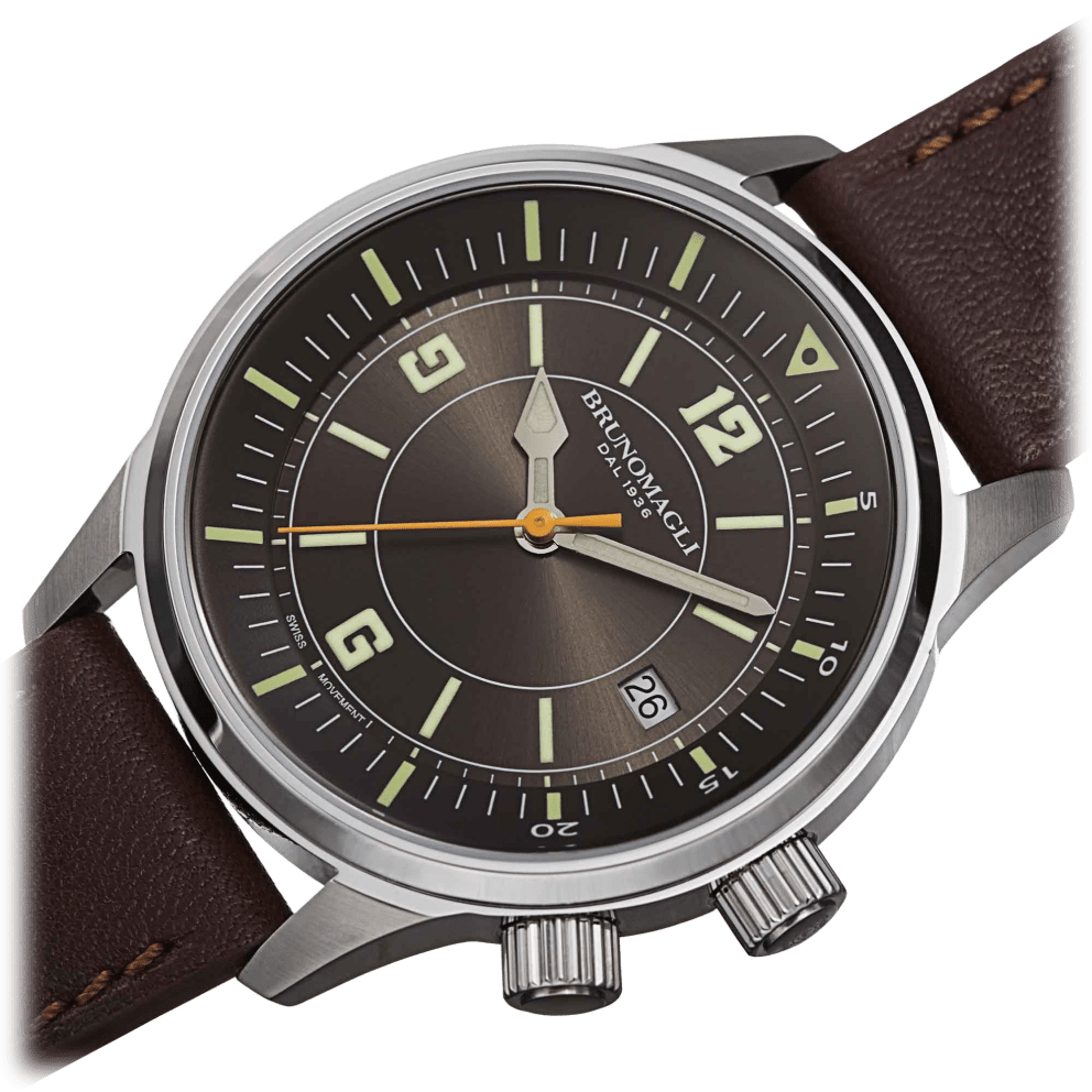 Silver Case w/ Grey Dial on Dark Brown Strap