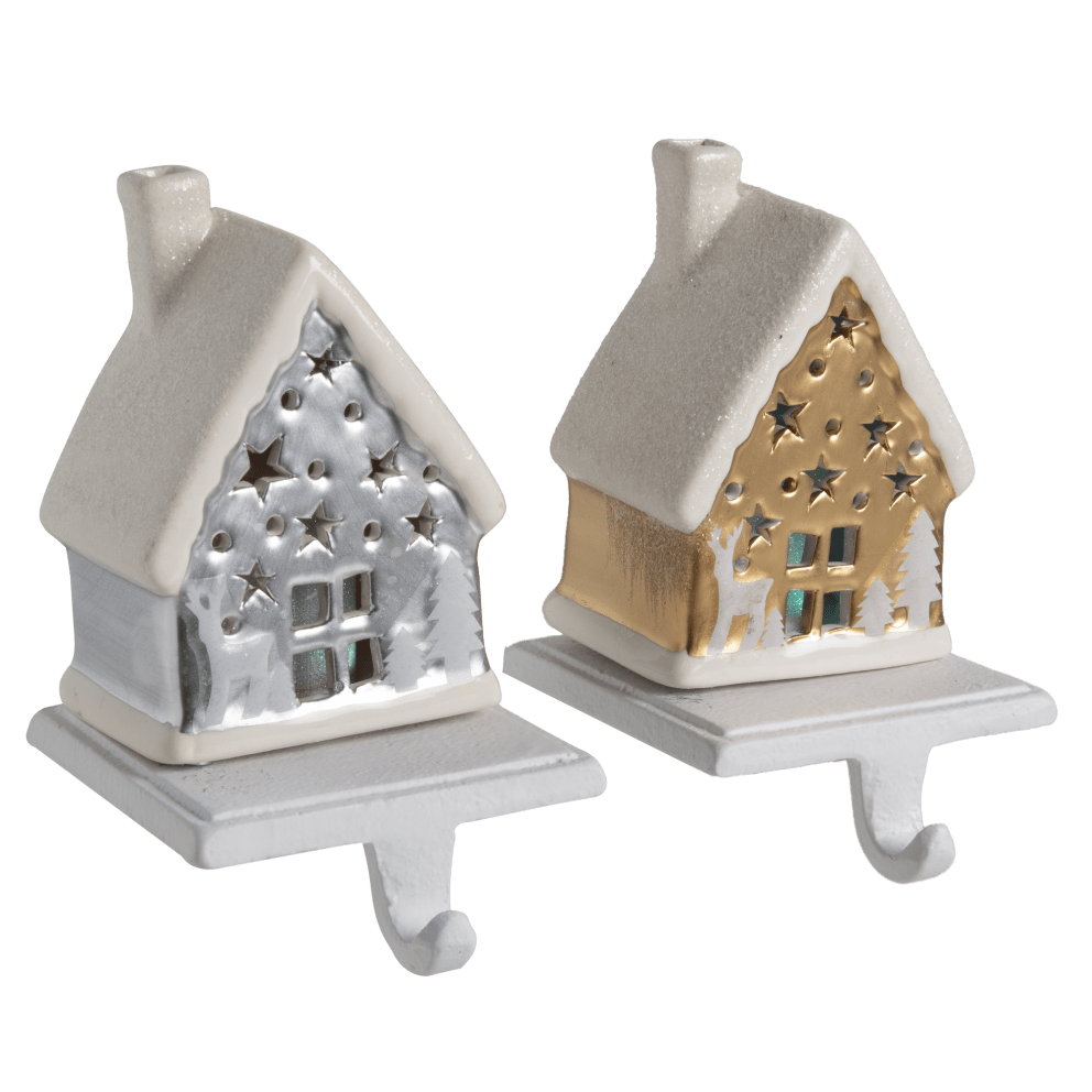 Winter Lane 2-Piece Handpainted 2-In-1 Removable House Stocking Holders (Silver/Gold)