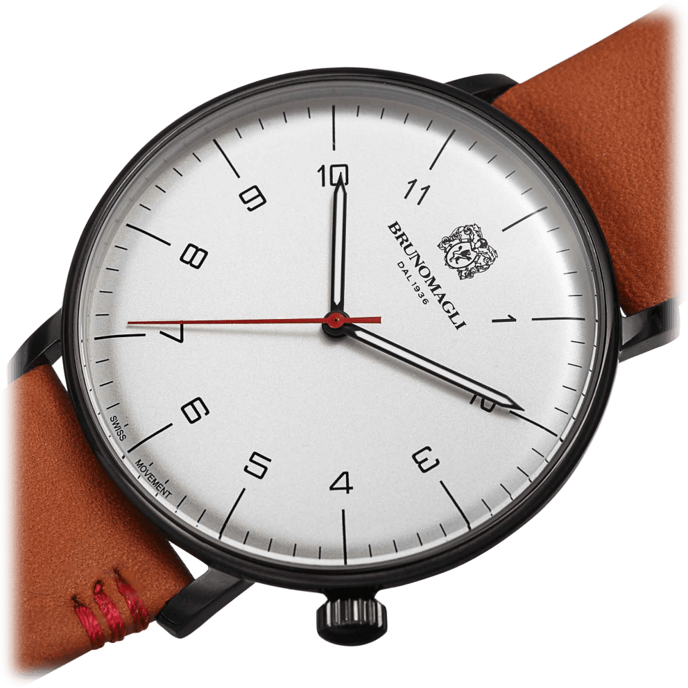 Black Case w/ White Dial on Brown Strap