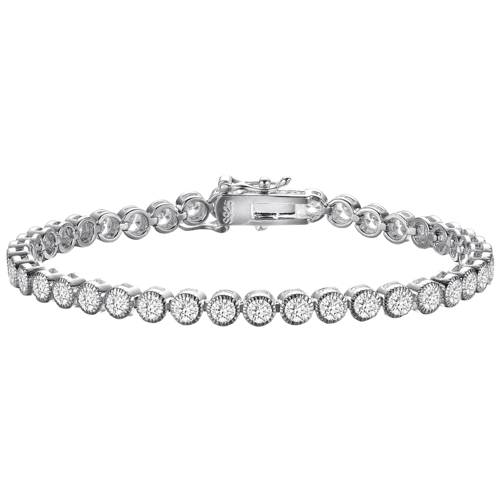 Bezel Set Tennis Bracelet in White Gold Plating