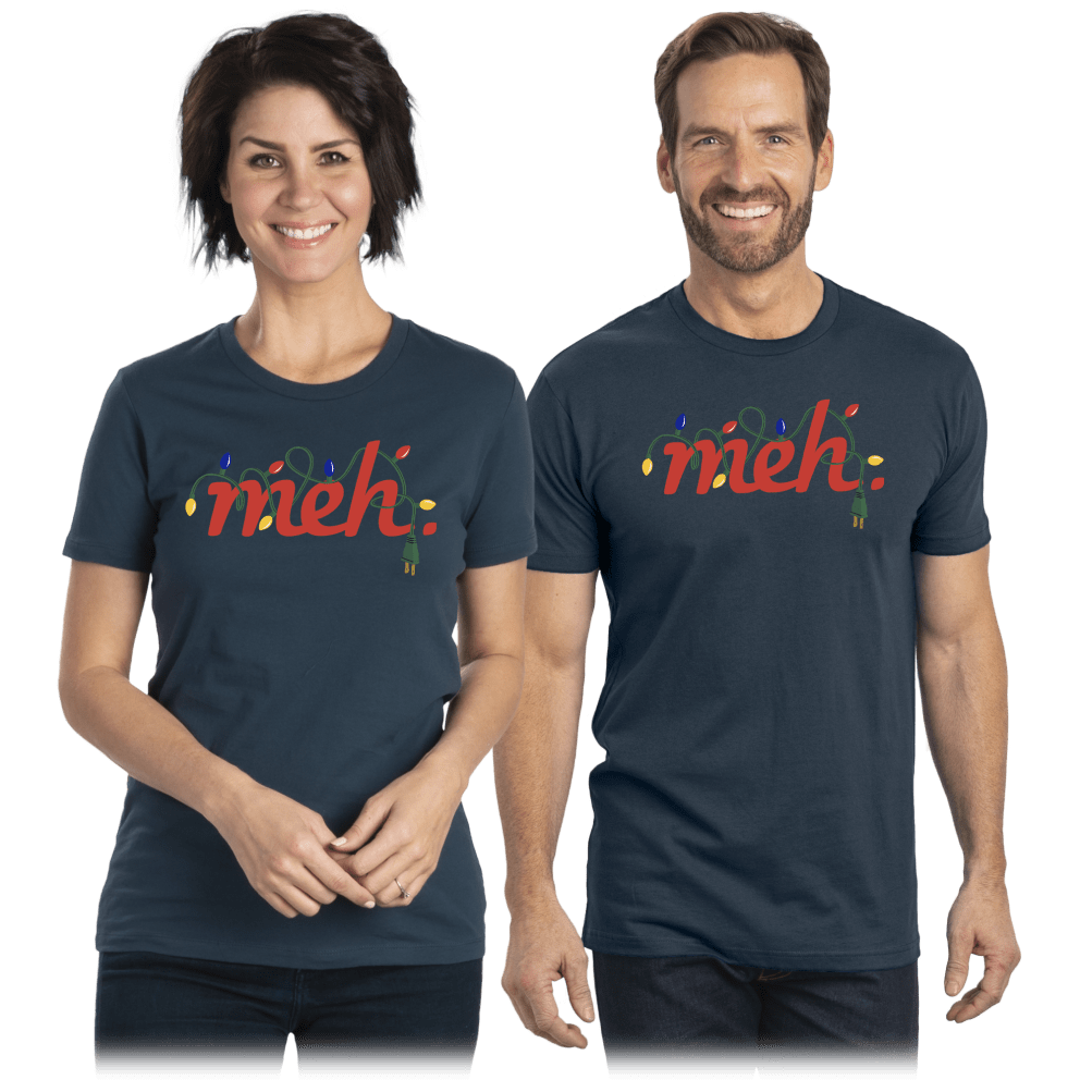 Red Meh Logo Lights on Indigo