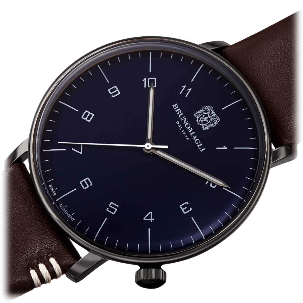 Gunmetal Case w/ Blue Dial on Dark Brown Strap
