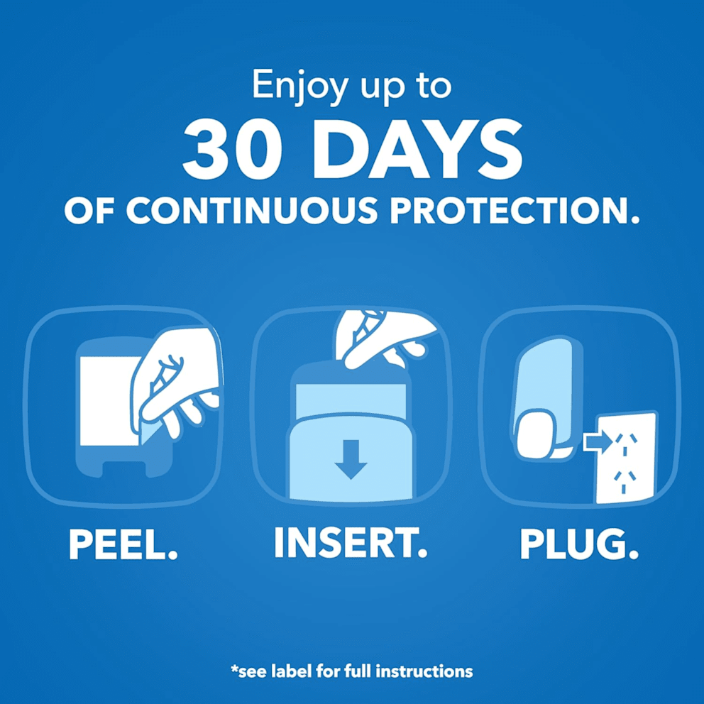Peel, insert, and plug in for continuous protection up to 30 days.