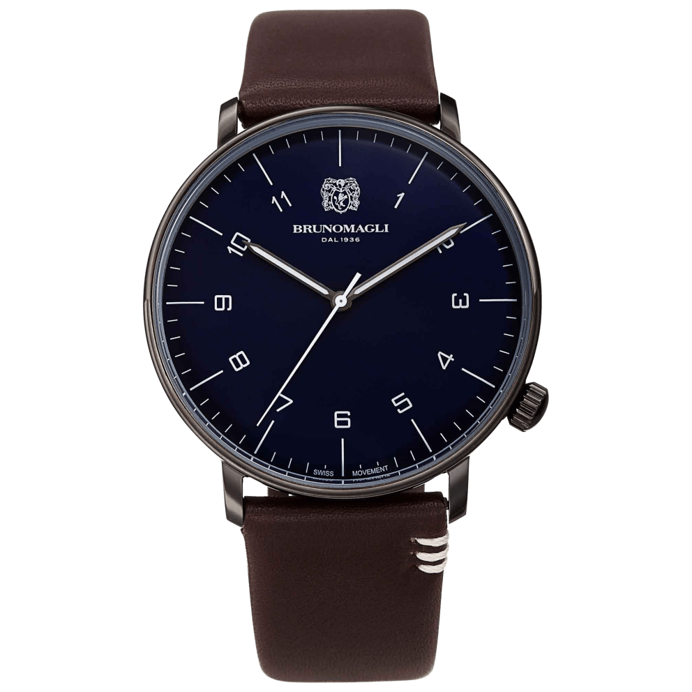 Gunmetal Case w/ Blue Dial on Dark Brown Strap