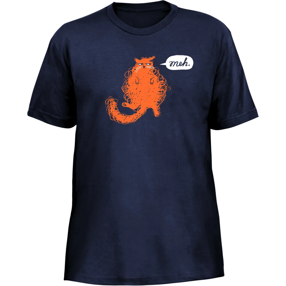 A product photo of the Cat Loathing Meh shirt