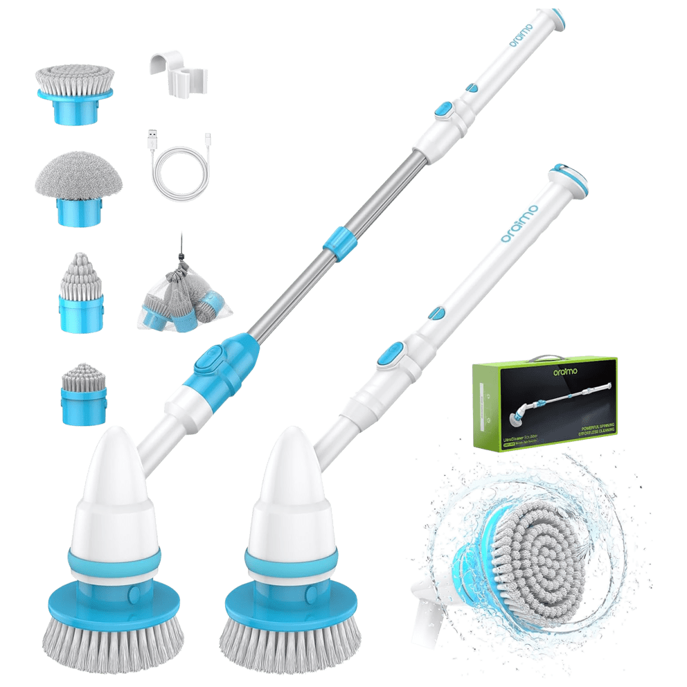 Includes different brush heads to suit various cleaning needs