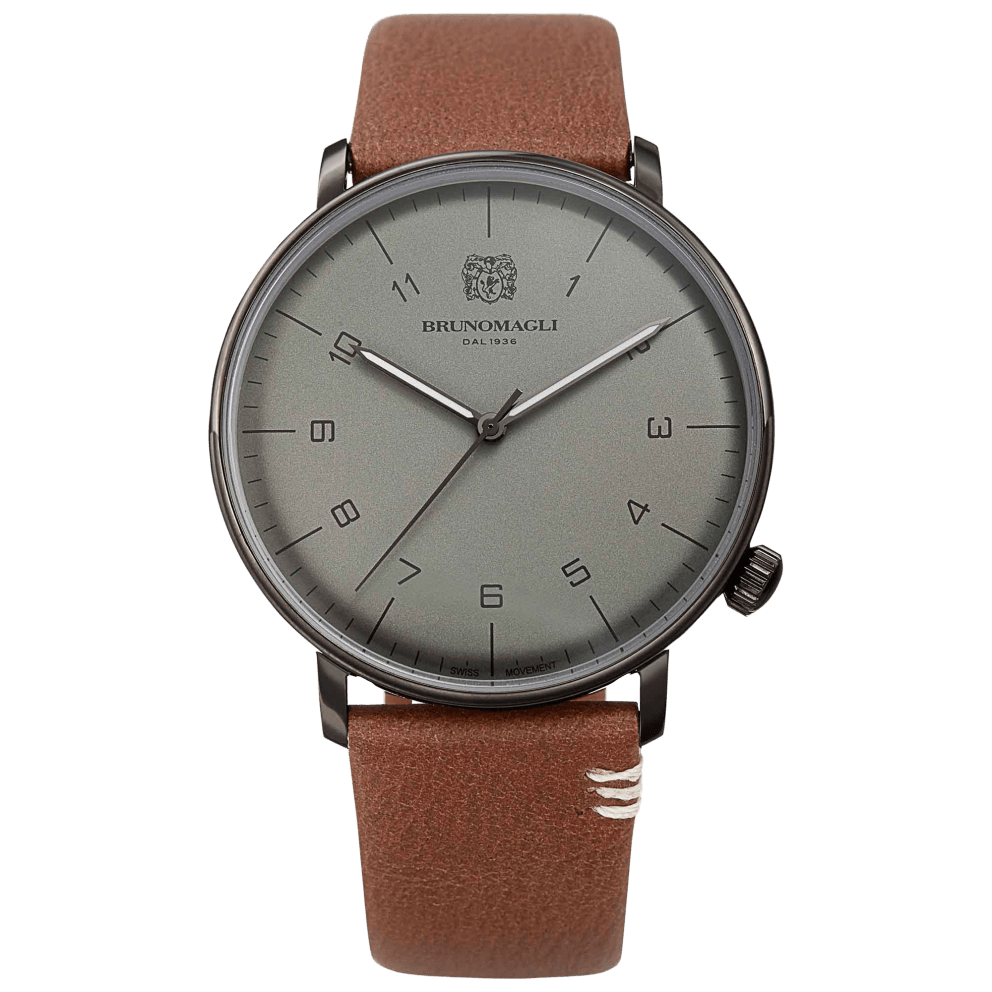 Gunmetal Case w/ Grey Dial on Brown Strap
