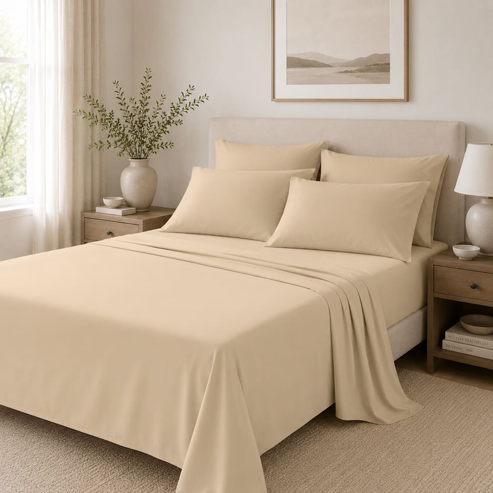 Breathable bamboo fabric for cooler sleep.