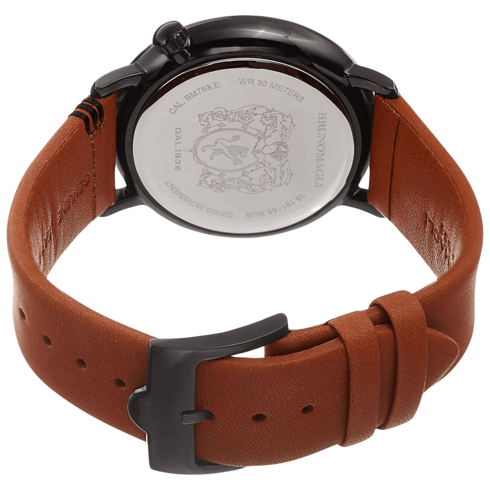 Black Case w/ Black Dial on Brown Strap
