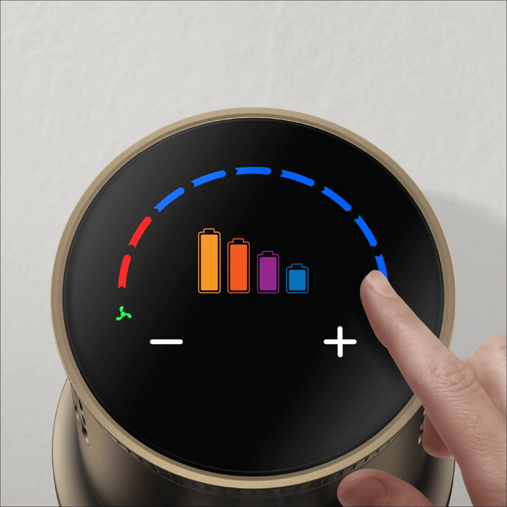 Touch button LED display shows remaining battery life