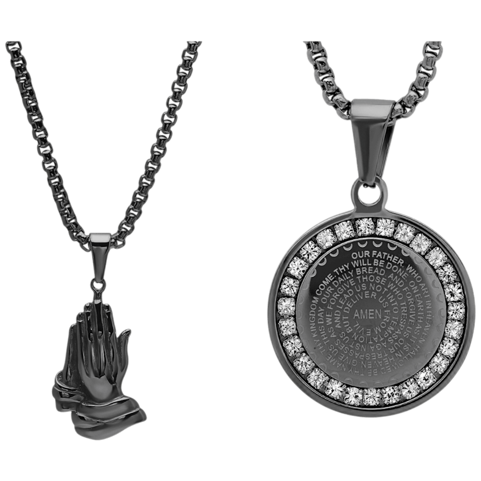 Black IP Stainless Steel with Simulated Diamonds