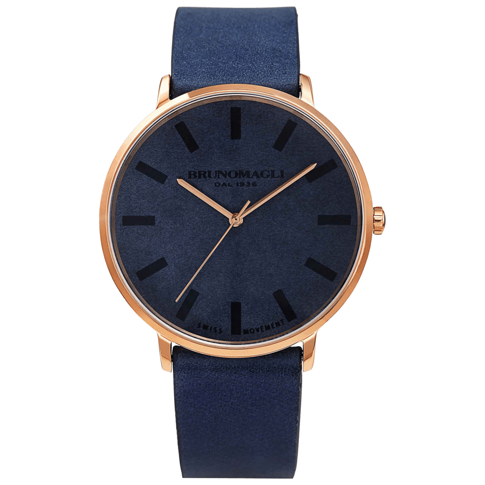 Rose Gold Case w/ Dark Blue Strap and Dark Blue Dial