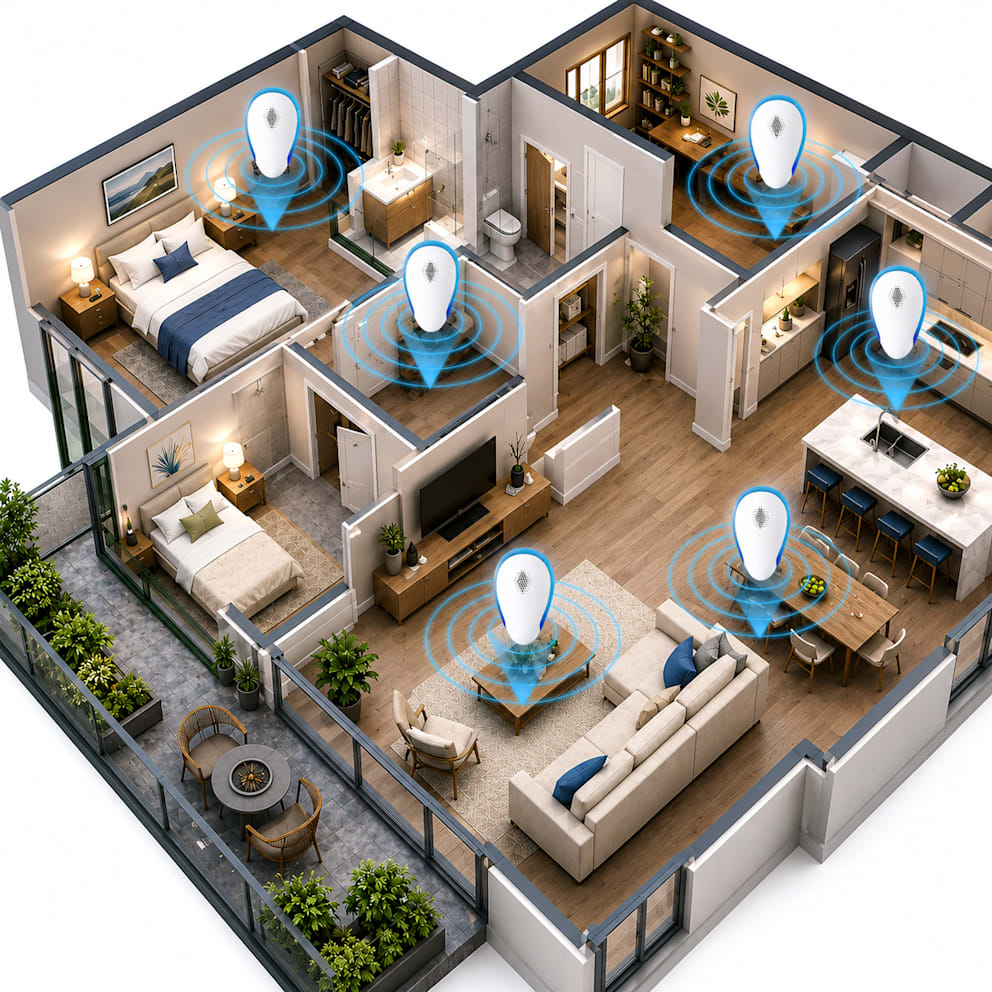 For optimal whole-home coverage, position one unit in every room.