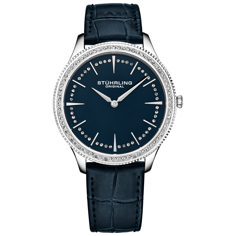 Silver Case with Blue Dial and Crystals