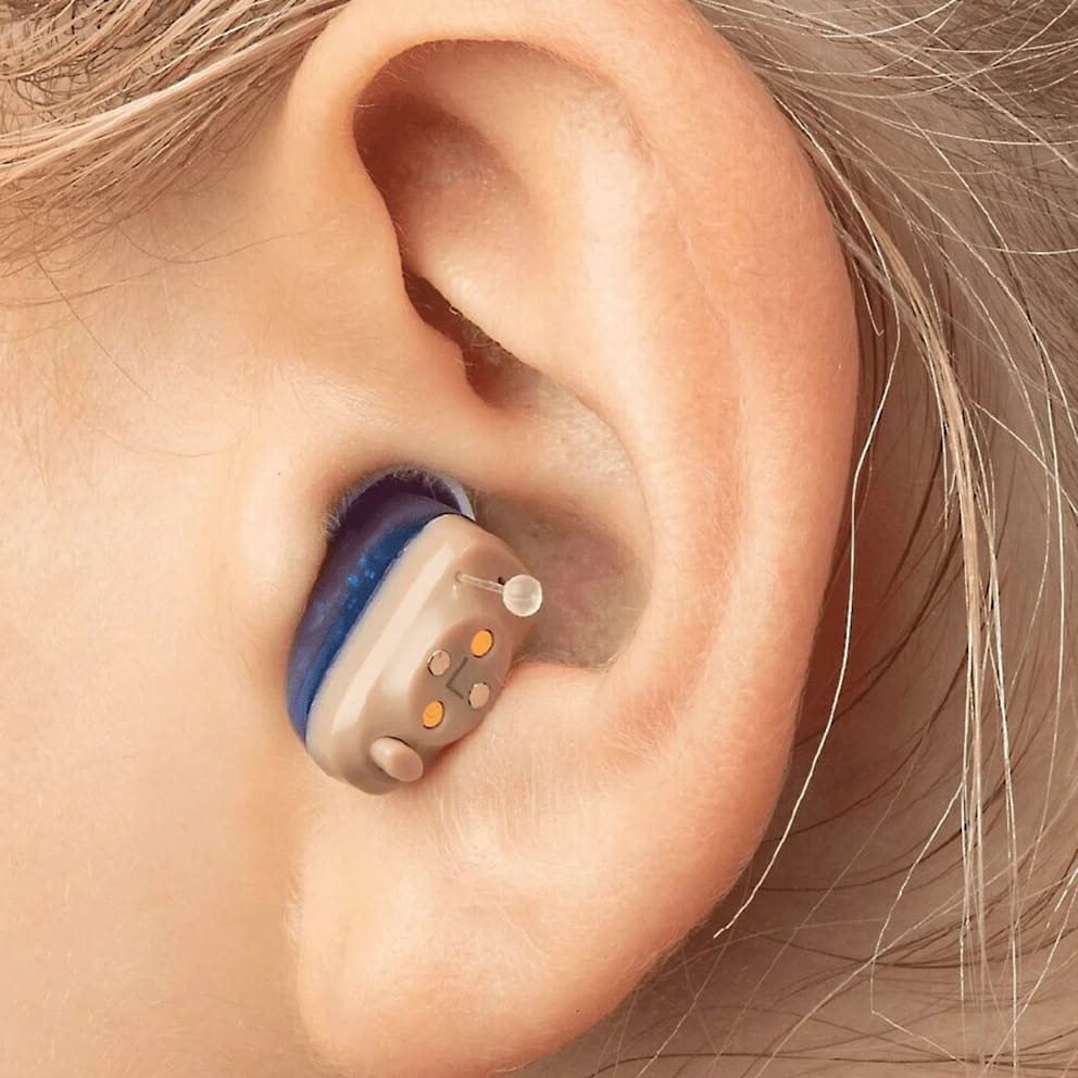 Discreet in-ear hearing aid designed for comfortable, clear everyday listening.