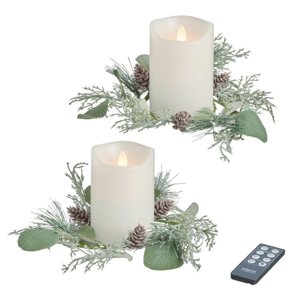 Mikasa 2-Piece 4-inch Blow Out Flameless with Candle Rings (Eucalyptus)