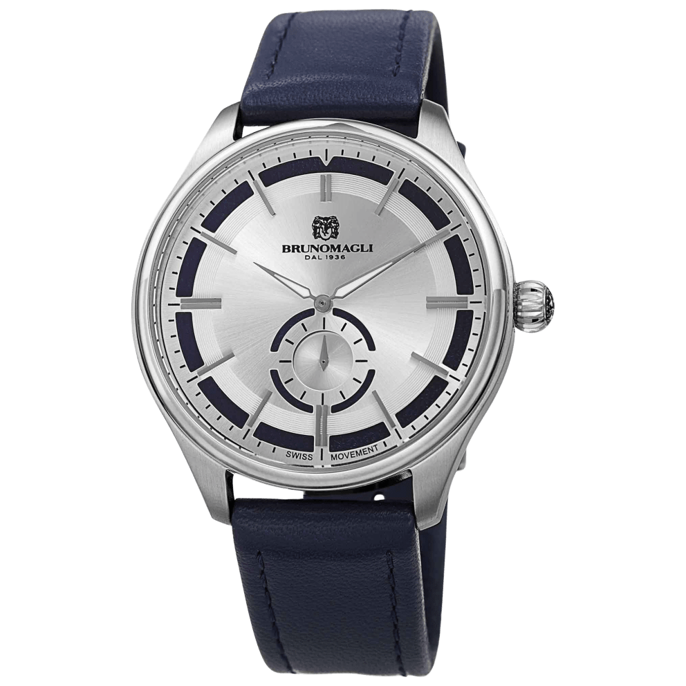 Silver Tone, Silver Dial w/ Blue Inlay, and Blue Strap
