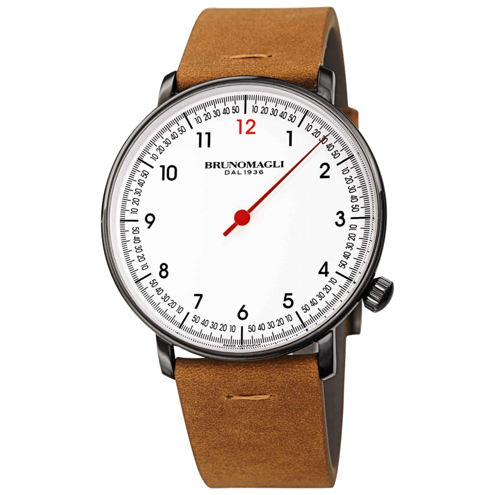 Brushed bronze Case w/ Red Hand and Carmel Brown Strap
