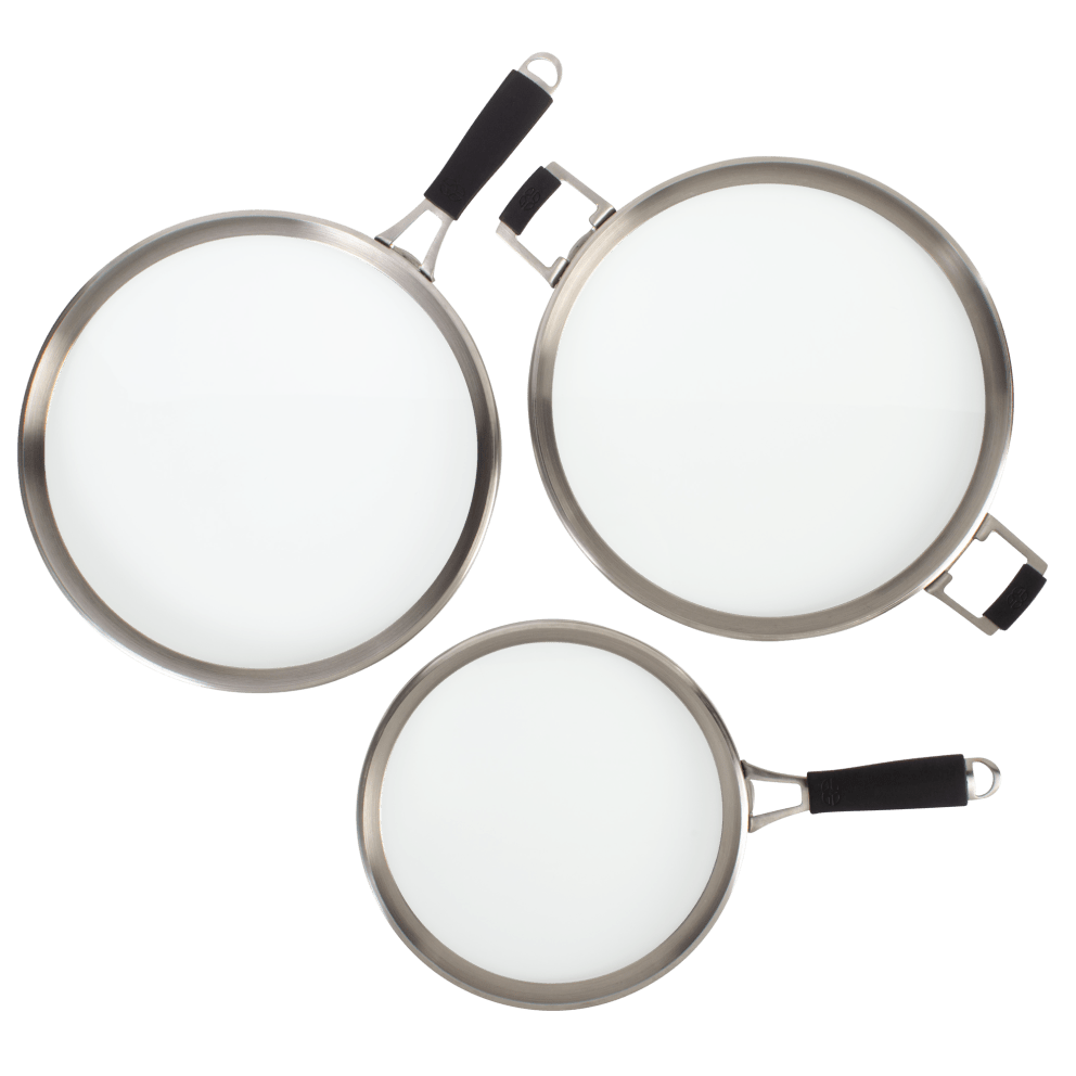 Monitor cooking progress without lifting lids, thanks to durable tempered glass lids that seal in flavors and moisture