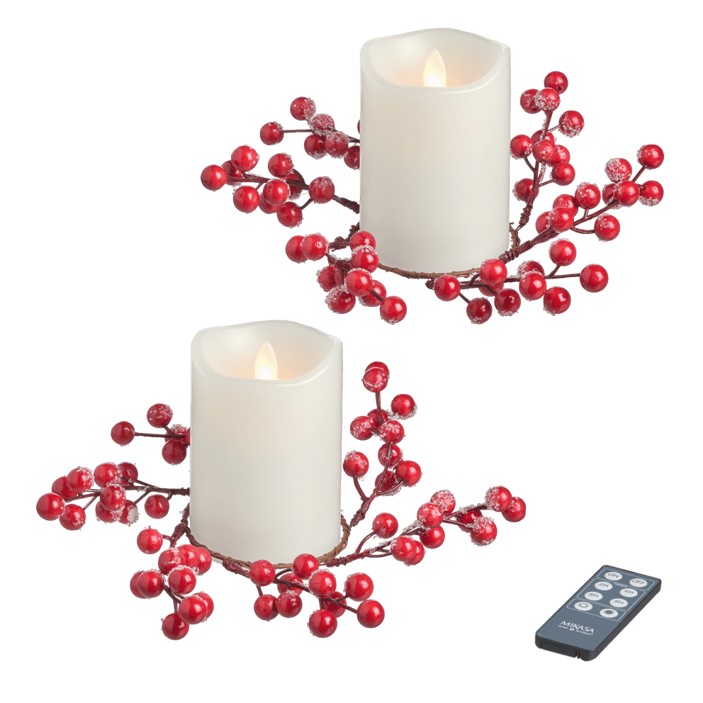 Mikasa 2-Piece 4-inch Blow Out Flameless with Candle Rings (Holly Berry)