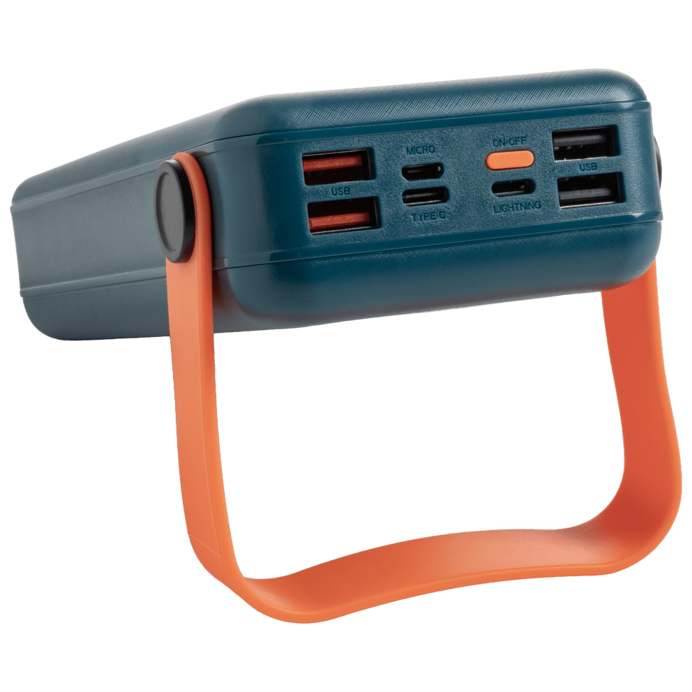 Features 4 USB ports, and MicroUSB, Type-C, and Lightning ports