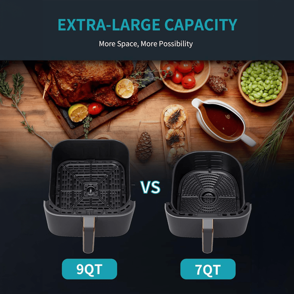 Extra-large 9QT capacity for cooking more in one batch with room to spare
