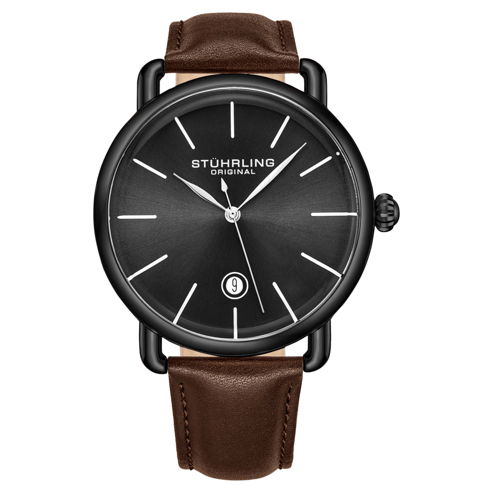 Black Case with Black Dial and Brown Strap