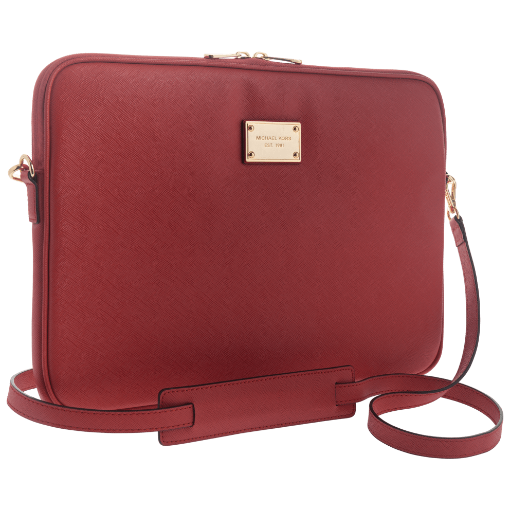 13" Zippered with Strap Red Saffiano