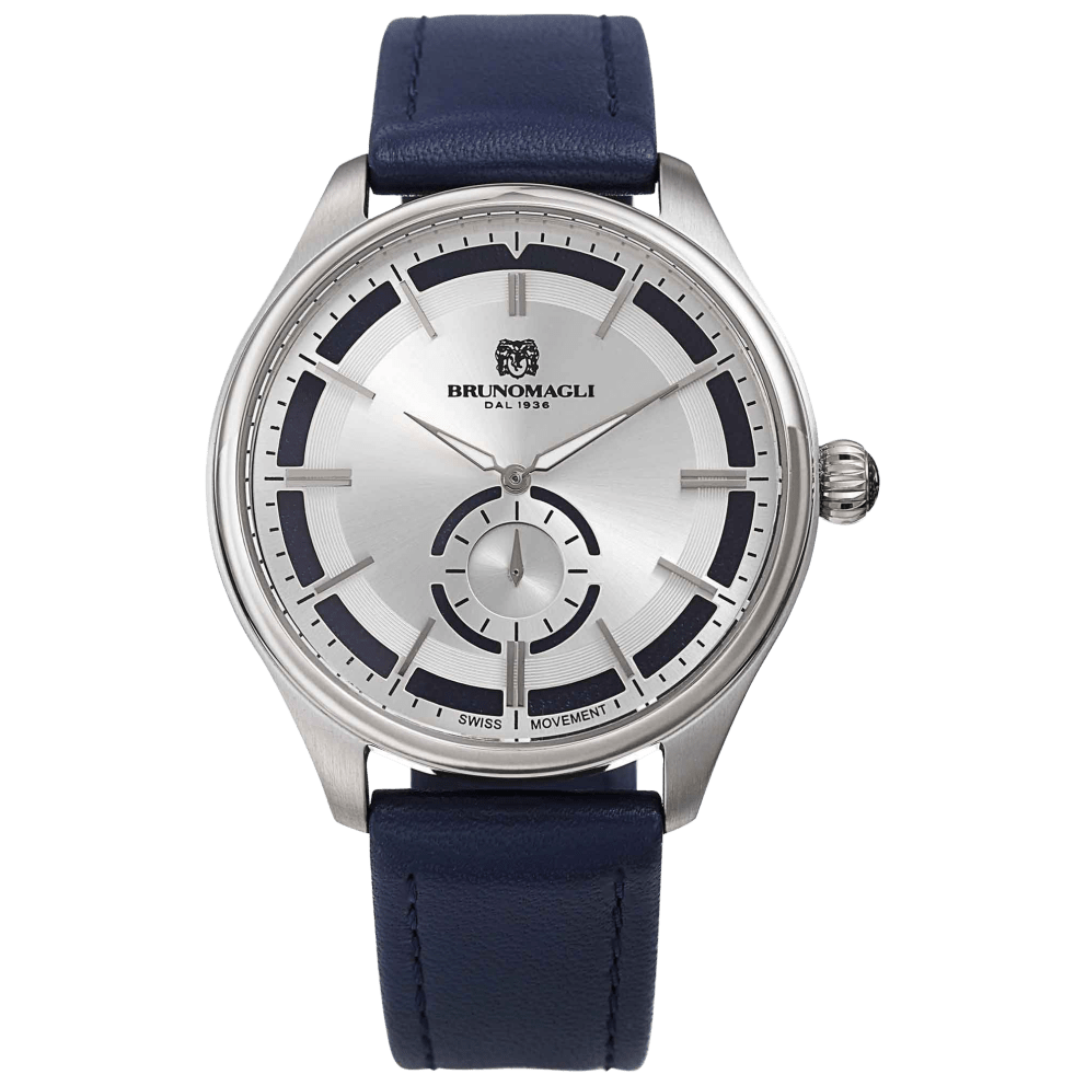 Silver Tone, Silver Dial w/ Blue Inlay, and Blue Strap